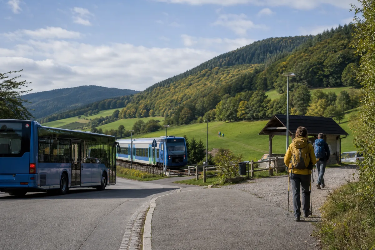 Anreise mit Bahn und Bus: Wandern im Hügelland ohne eigenes Auto